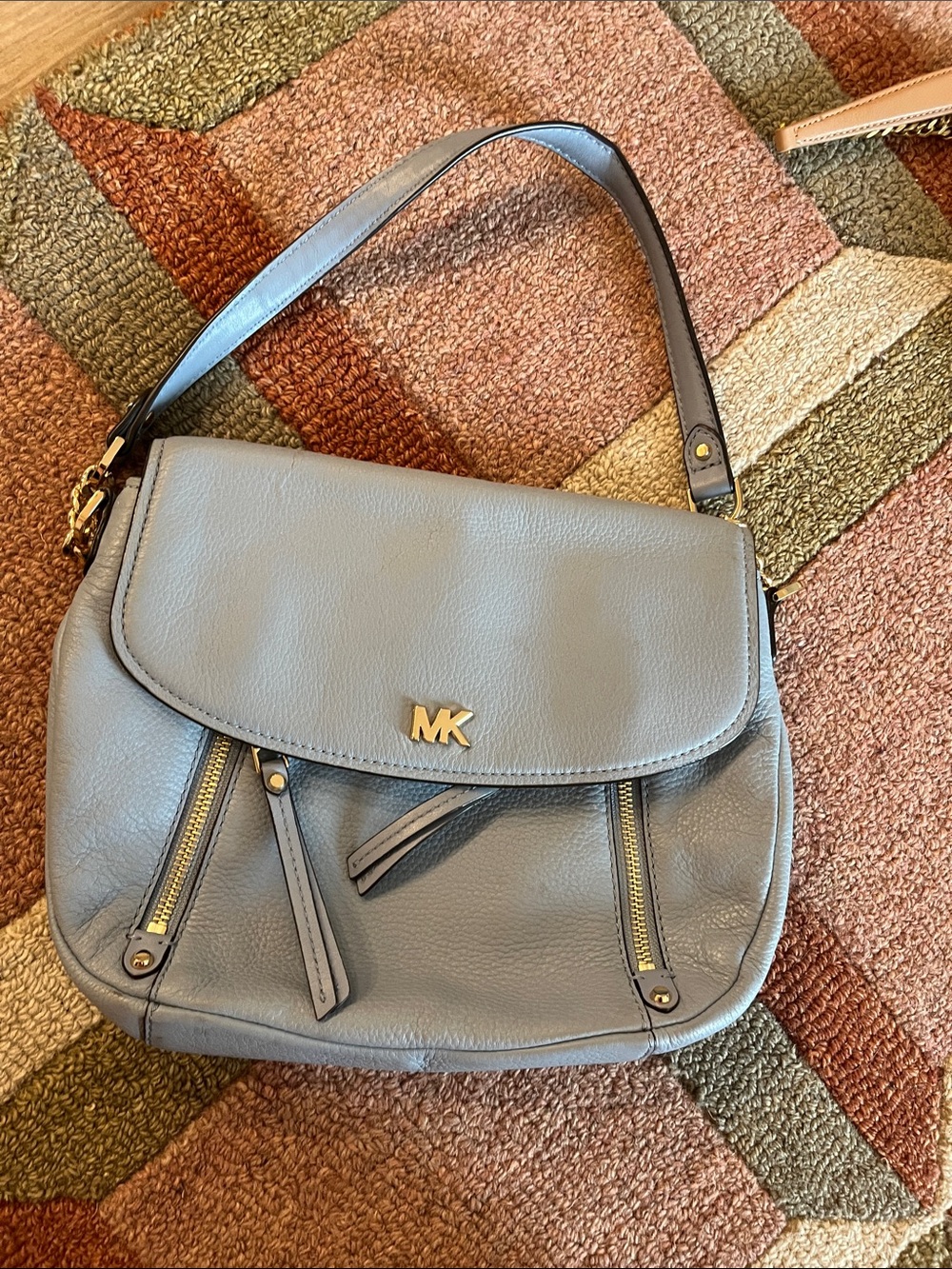 Michael Kors Light blue Pebbled Leather Shoulder Bag with Gold Hardware
